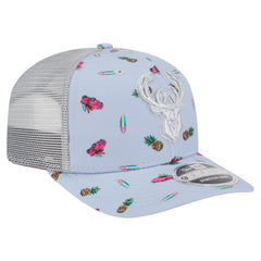 Milwaukee Bucks Adventure Aloha Pattern 9SEVENTY Stretch-Snap Hat - Light Blue/Gray | New Era for sale