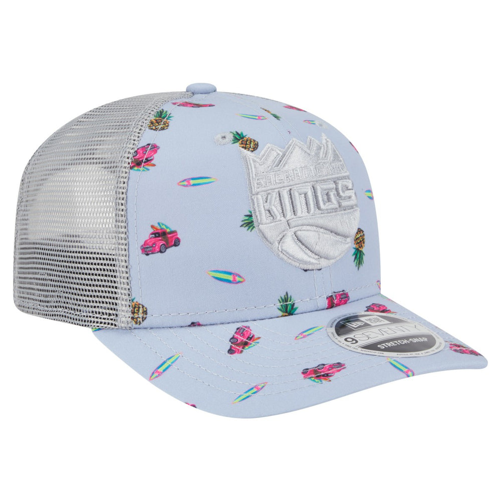 Sacramento Kings Adventure Aloha Pattern 9SEVENTY Stretch-Snap Hat - Light Blue/Gray | New Era for sale