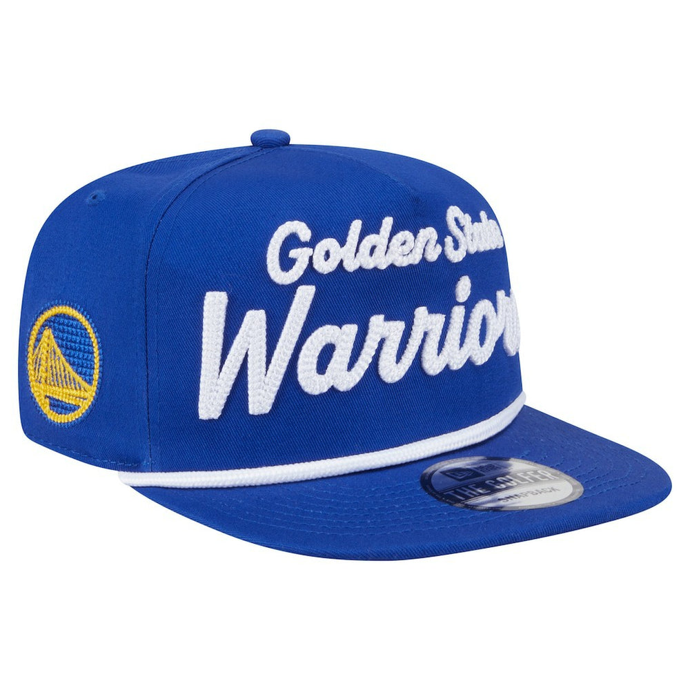 Golden State Warriors Team Text Golfer Snapback Hat sale - Royal | New Era shop