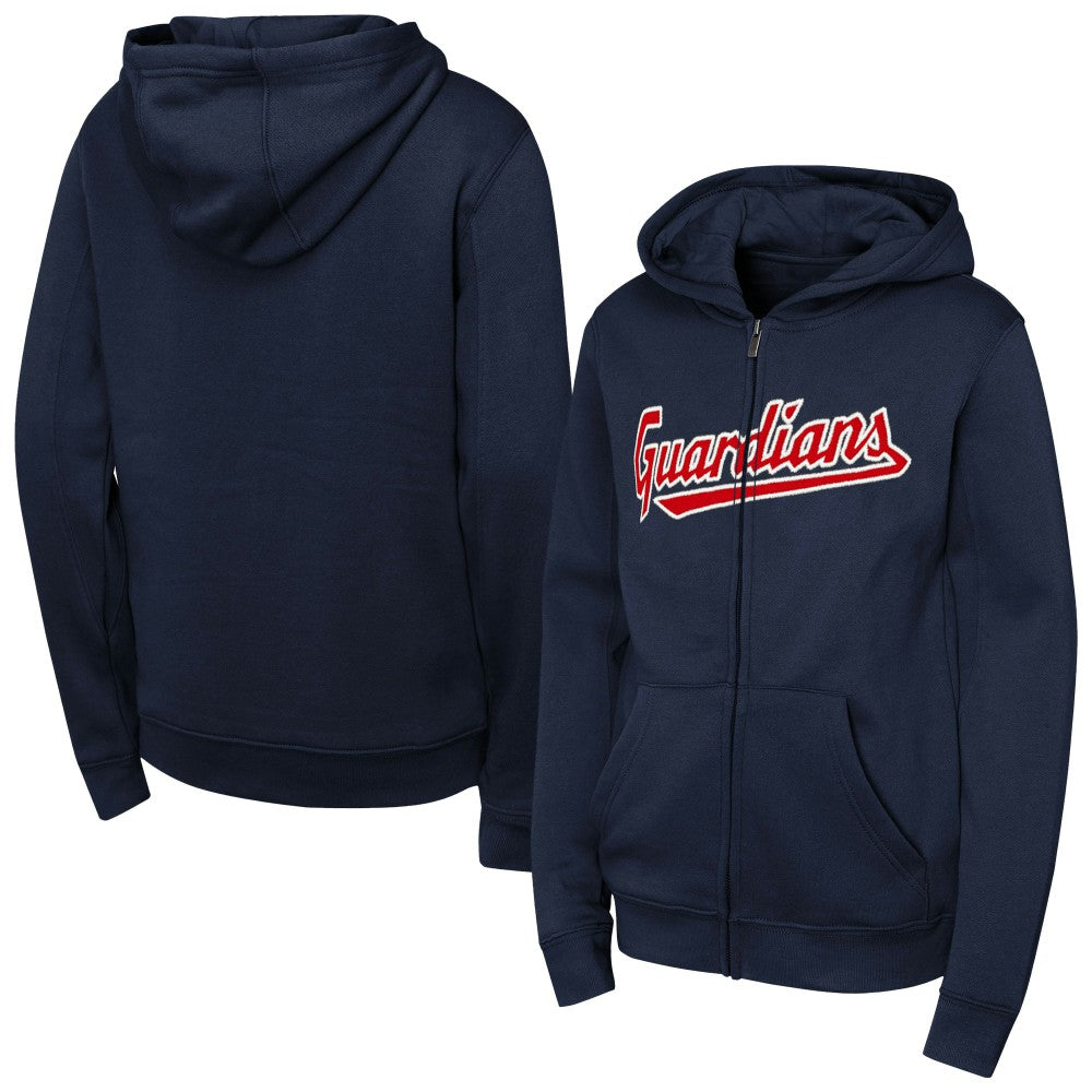 Cleveland Guardians Youth Wordmark Fleece Full-Zip Hoodie - Navy