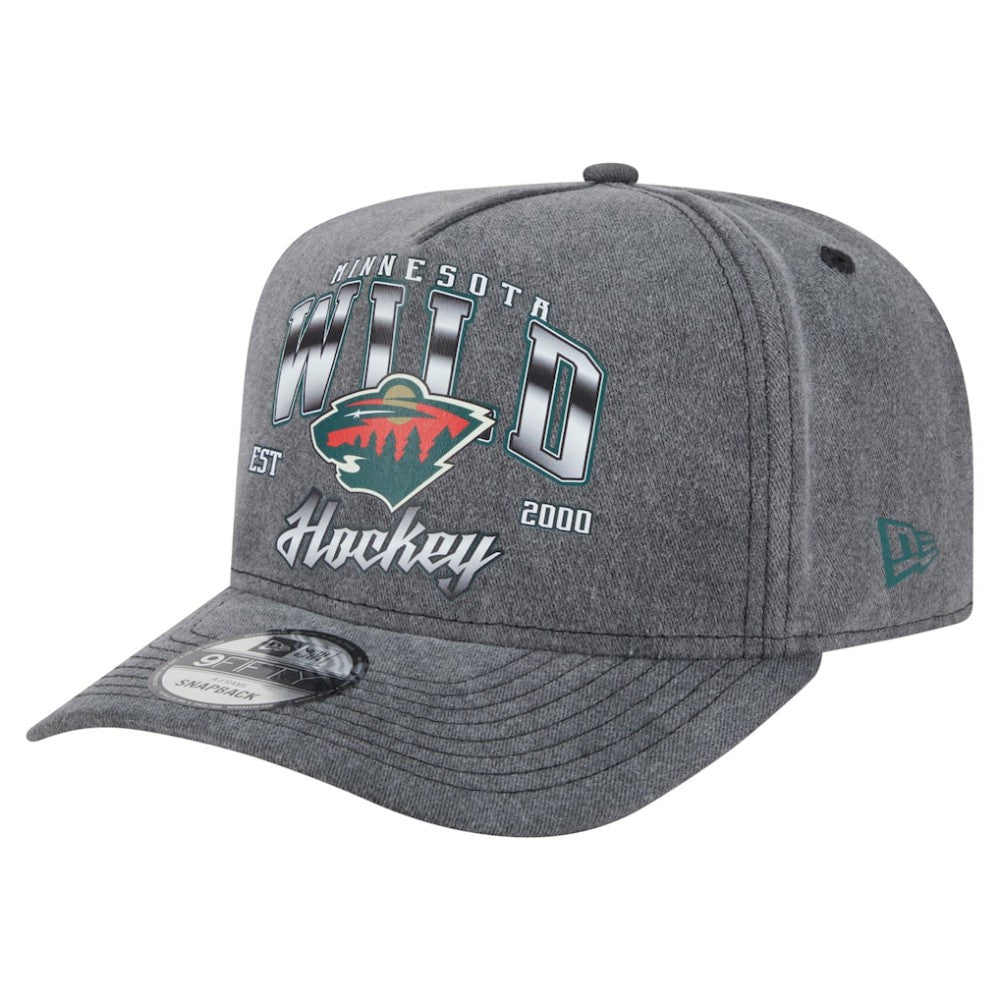 Minnesota Wild New Era Throwback Washed A-Frame Pre-Curved 9FIFTY Snapback Hat Charcoal