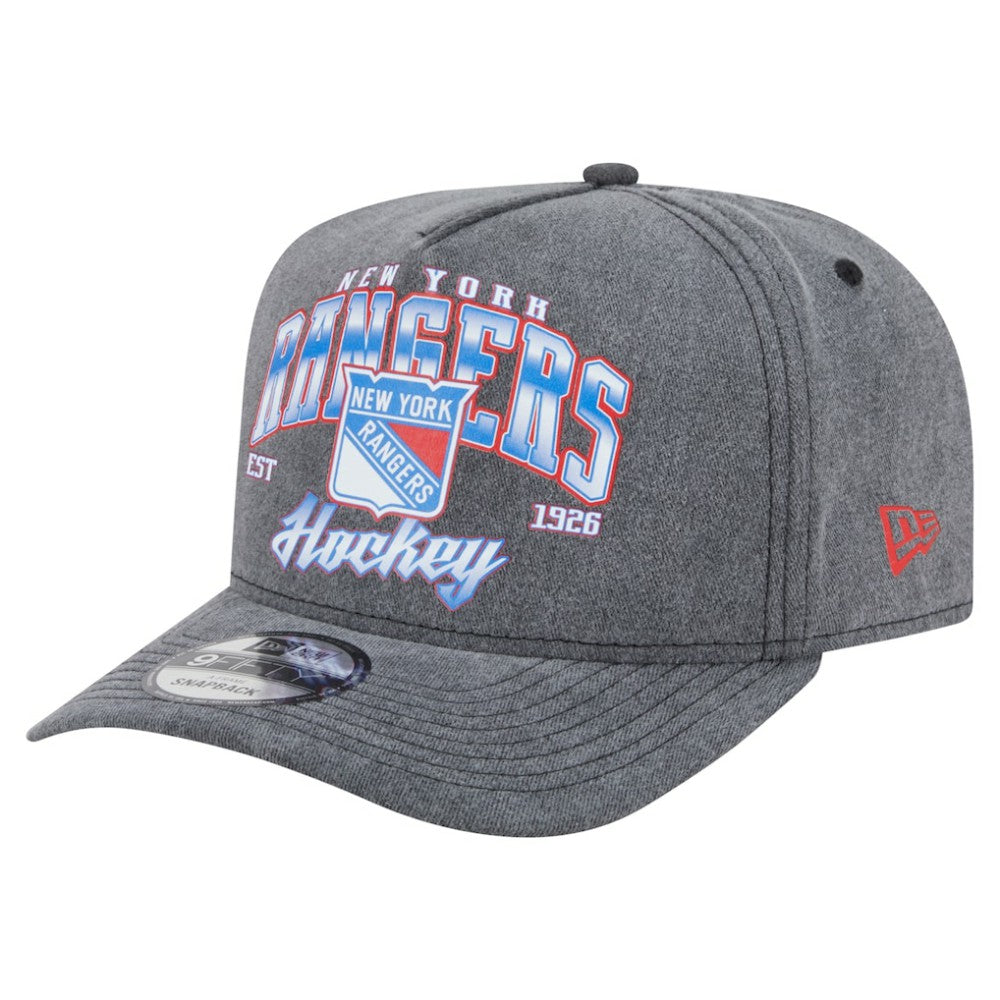 New York Rangers New Era Throwback Washed A-Frame Pre-Curved 9FIFTY Snapback Hat Charcoal