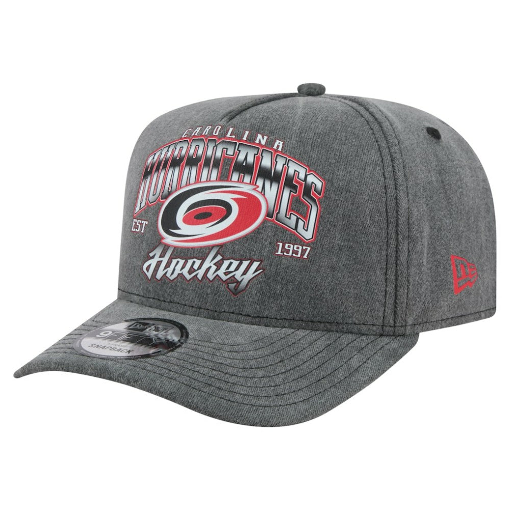 Carolina Hurricanes New Era Throwback Washed A-Frame Pre-Curved 9FIFTY Snapback Hat Charcoal