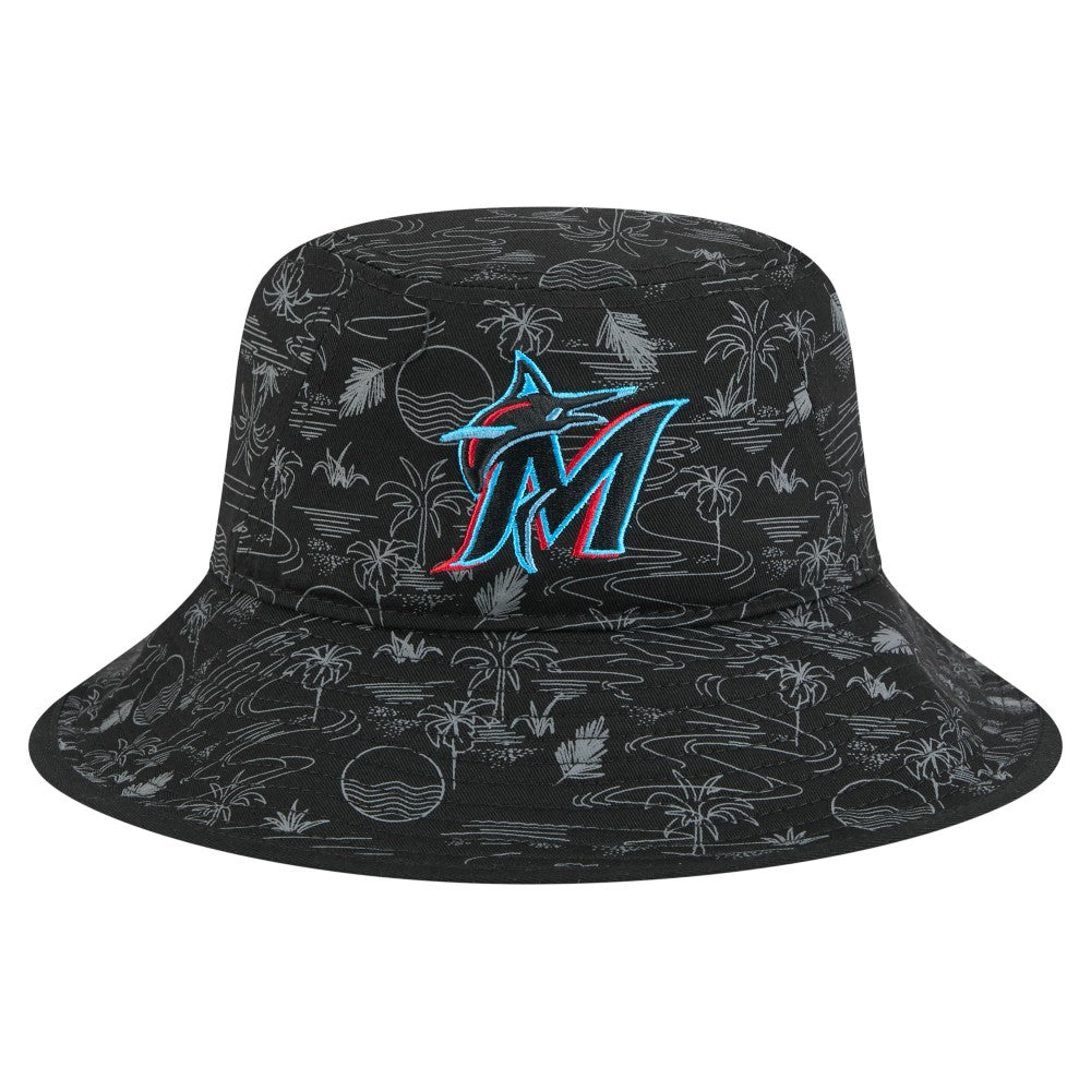 Miami Marlins 2025 Spring Training All Over Print Bucket Hat - Black | New Era