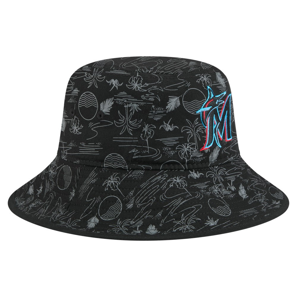 Miami Marlins 2025 Spring Training All Over Print Bucket Hat - Black | New Era