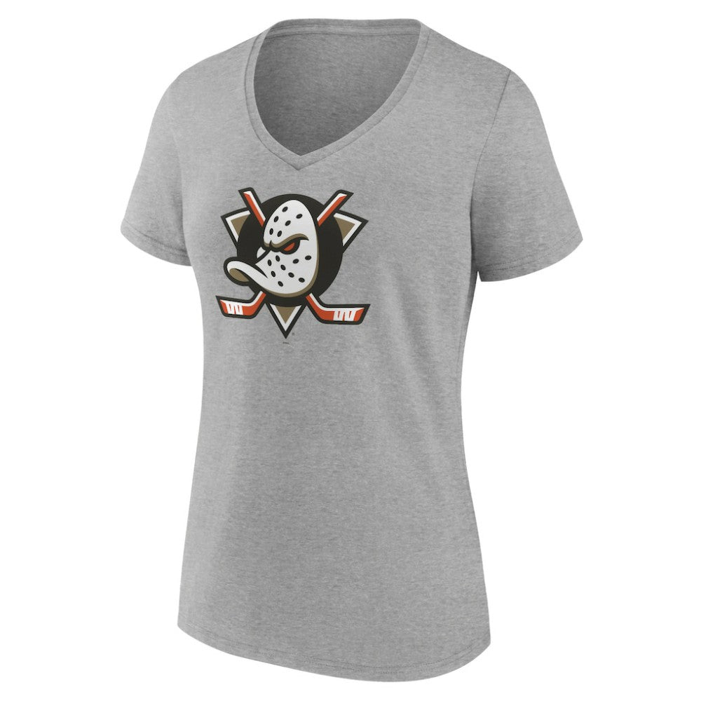 Anaheim Ducks Women's Primary Logo V-Neck T-Shirt – Gray