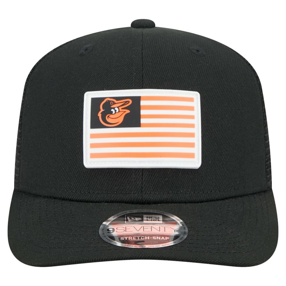 Baltimore Orioles Flag 9SEVENTY Stretch-Snap Hat - Black | New Era