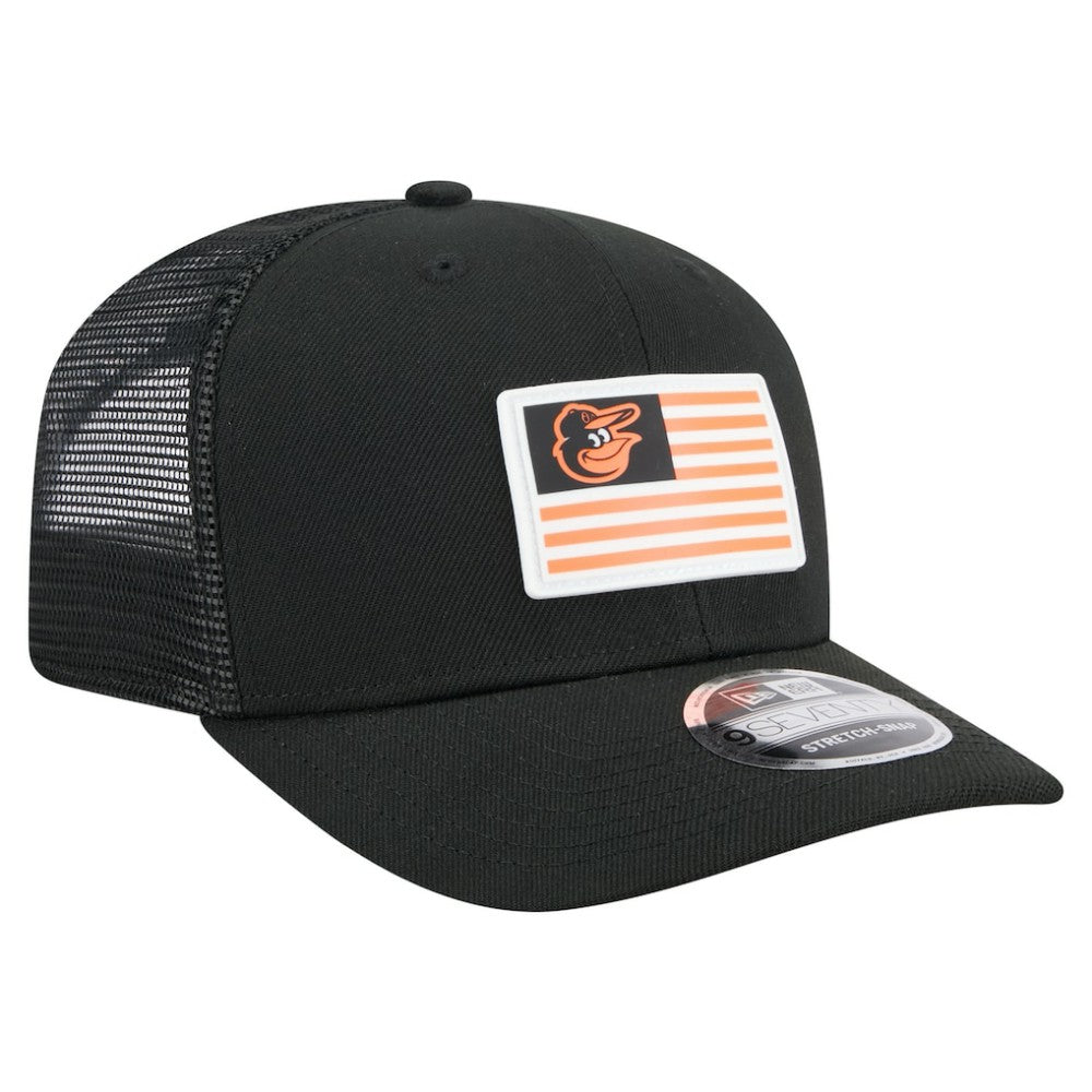 Baltimore Orioles Flag 9SEVENTY Stretch-Snap Hat - Black | New Era