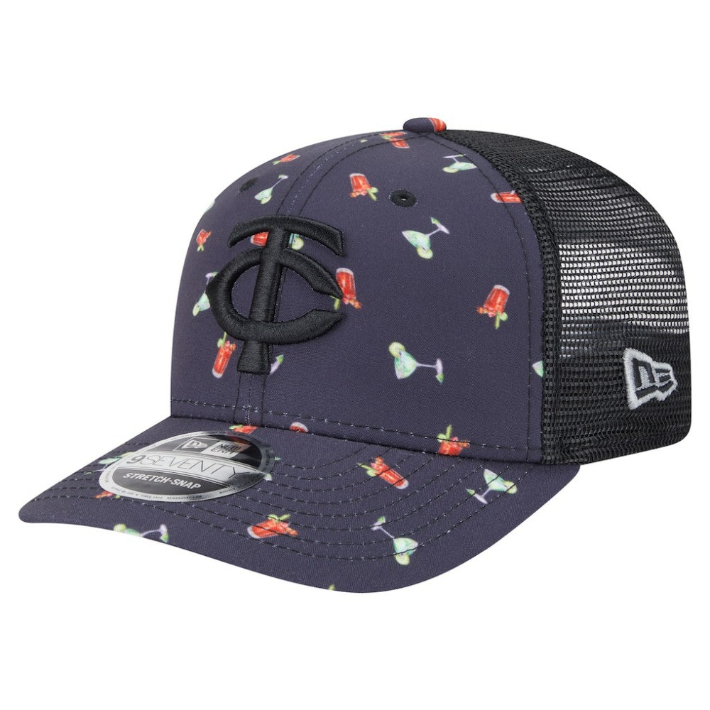 Minnesota Twins Adventure Drinks Pattern 9SEVENTY Stretch-Snap Hat - Black | New Era