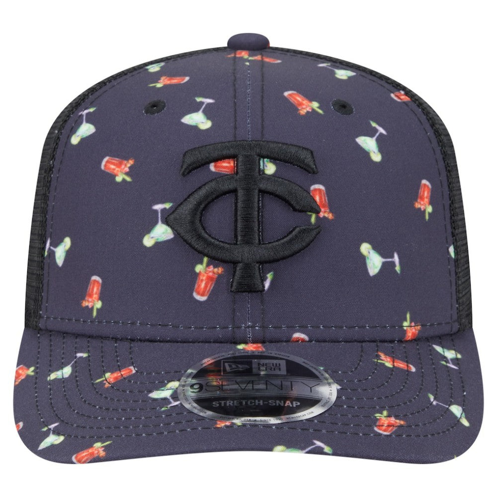Minnesota Twins Adventure Drinks Pattern 9SEVENTY Stretch-Snap Hat - Black | New Era