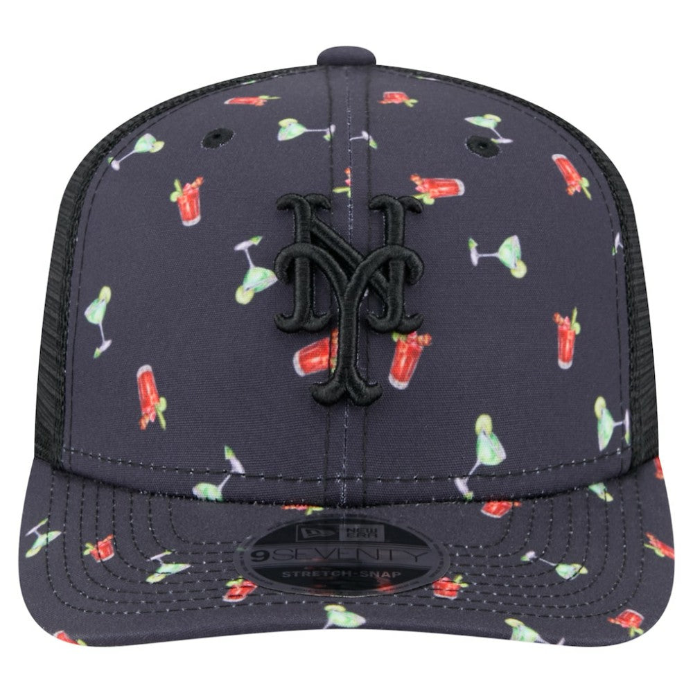 New York Mets Adventure Drinks Pattern 9SEVENTY Stretch-Snap Hat - Black | New Era