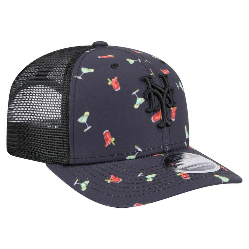 New York Mets Adventure Drinks Pattern 9SEVENTY Stretch-Snap Hat - Black | New Era