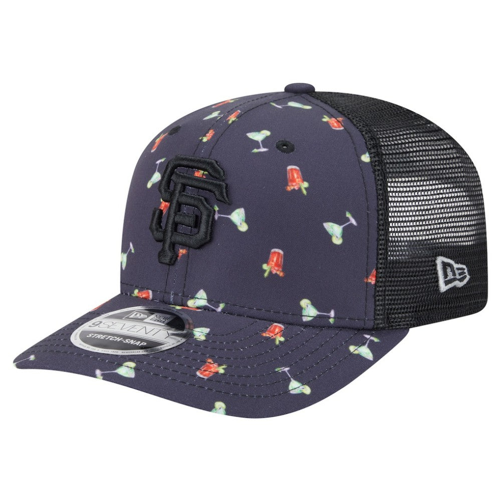 San Francisco Giants Adventure Drinks Pattern 9SEVENTY Stretch-Snap Hat - Black | New Era