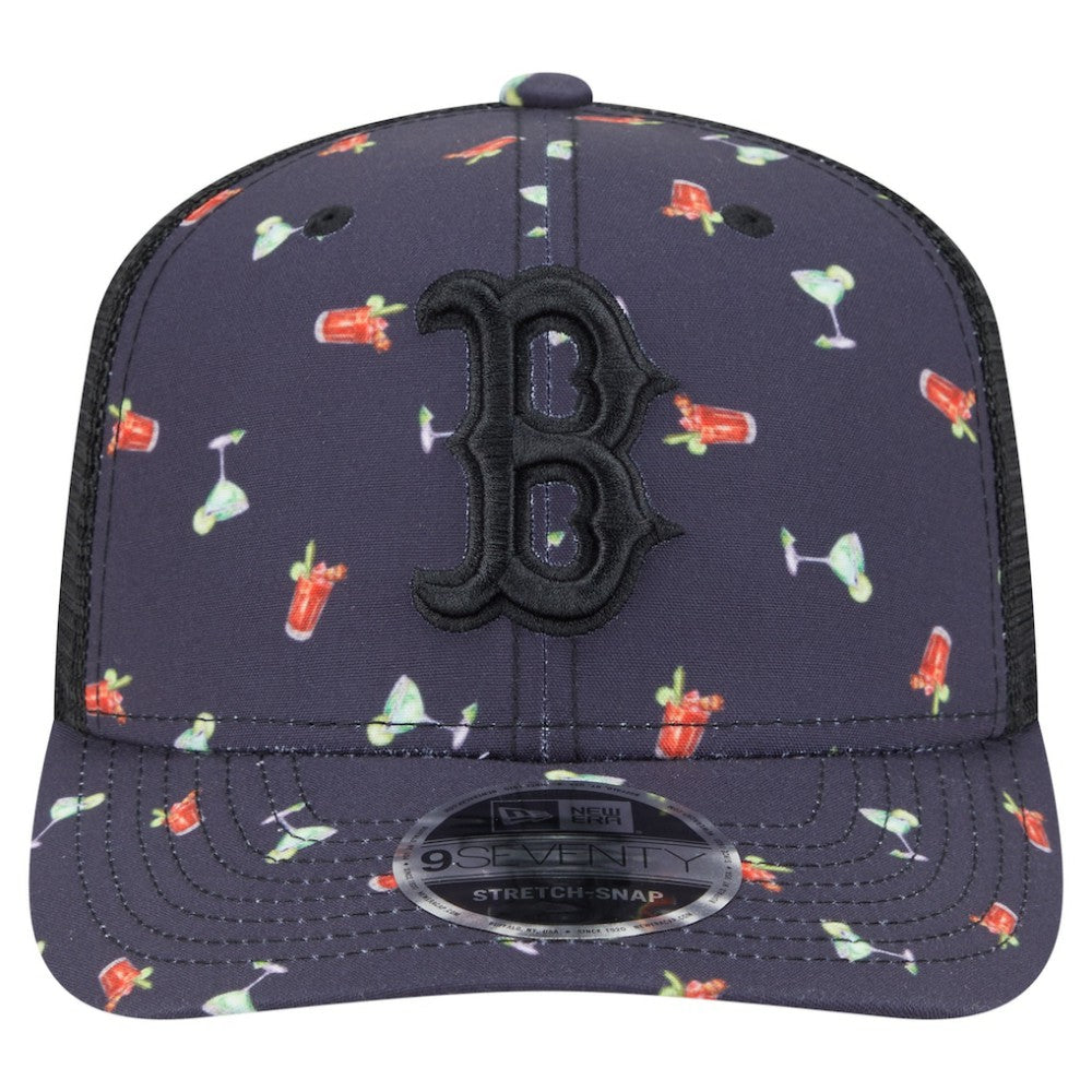 Boston Red Sox Adventure Drinks Pattern 9SEVENTY Stretch-Snap Hat - Black | New Era