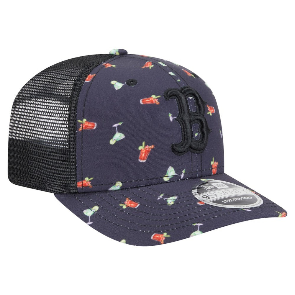 Boston Red Sox Adventure Drinks Pattern 9SEVENTY Stretch-Snap Hat - Black | New Era