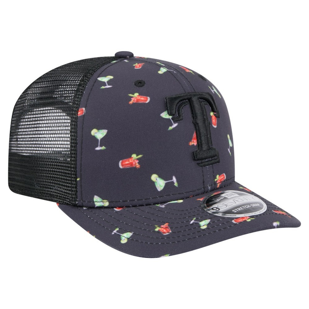 Texas Rangers Adventure Drinks Pattern 9SEVENTY Stretch-Snap Hat - Black | New Era