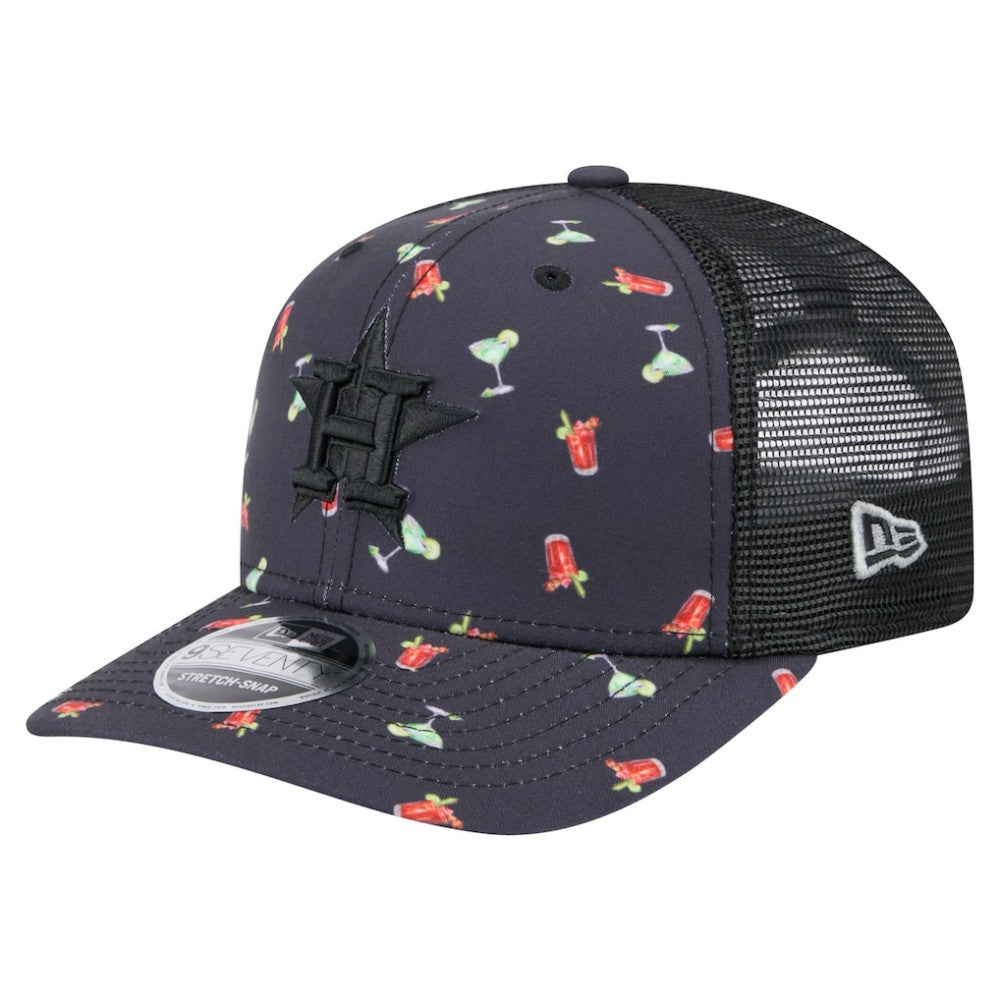 Houston Astros Adventure Drinks Pattern 9SEVENTY Stretch-Snap Hat - Black | New Era
