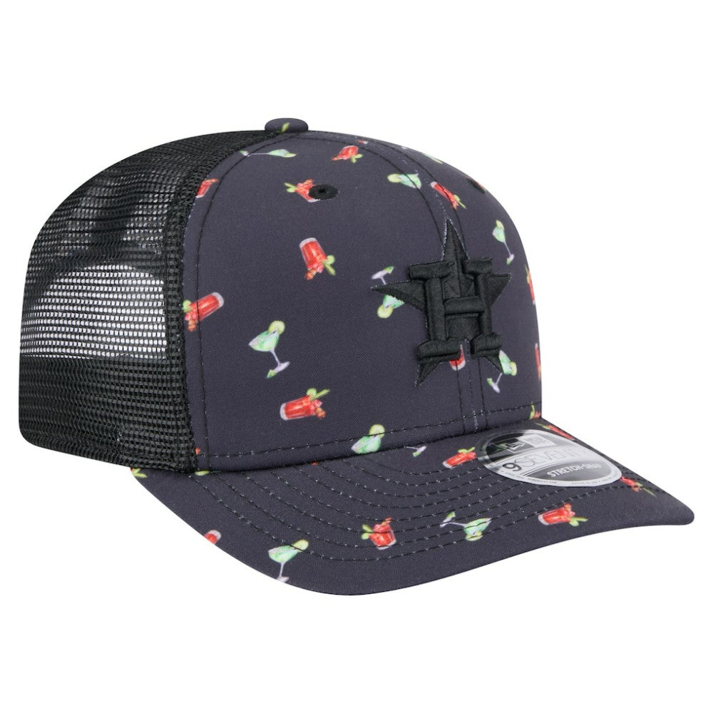Houston Astros Adventure Drinks Pattern 9SEVENTY Stretch-Snap Hat - Black | New Era