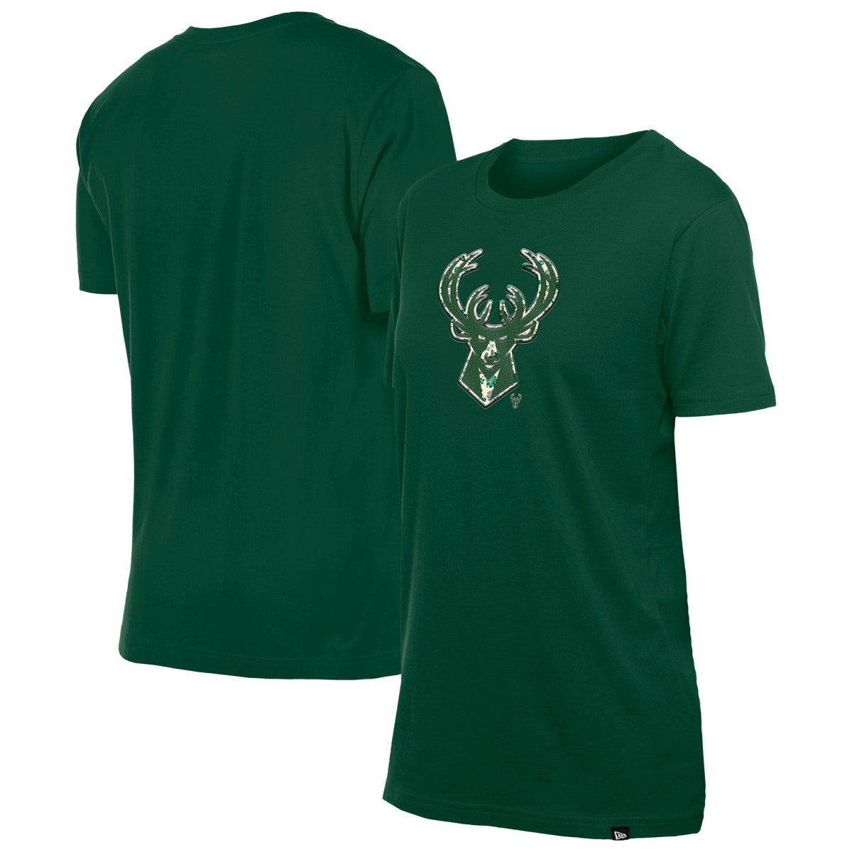 Milwaukee Bucks Women's Glam Game Flower T-Shirt - Hunter Green | New Era for sale