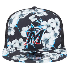 Miami Marlins Adventure Pattern Golfer Trucker Snapback Hat - Black | New Era