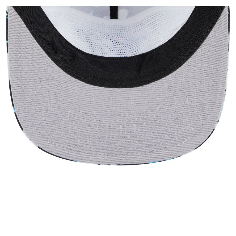 Miami Marlins Adventure Pattern Golfer Trucker Snapback Hat - Black | New Era