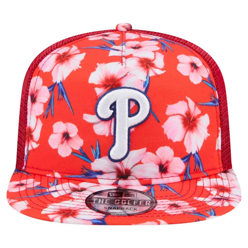 Philadelphia Phillies Adventure Pattern Golfer Trucker Snapback Hat - Red | New Era