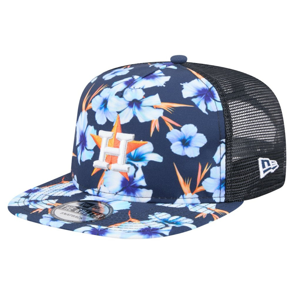 Houston Astros Adventure Pattern Golfer Trucker Snapback Hat - Navy | New Era