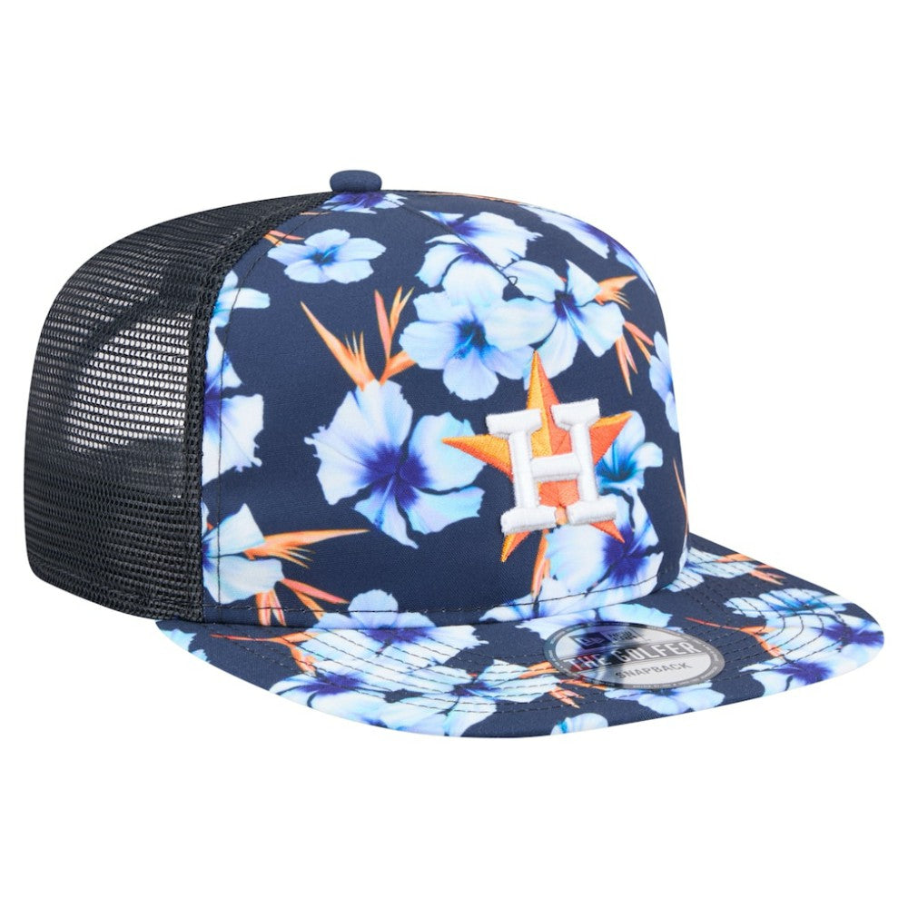Houston Astros Adventure Pattern Golfer Trucker Snapback Hat - Navy | New Era