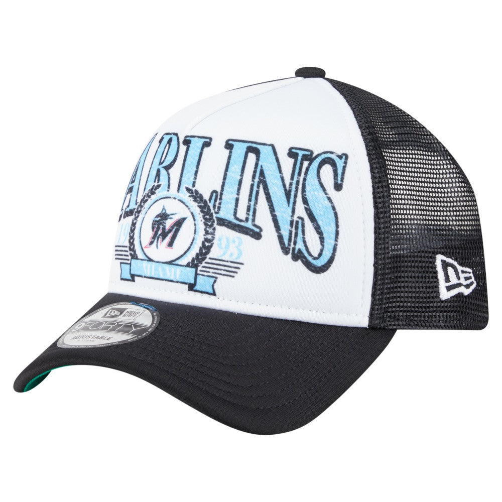 Miami Marlins Distressed 9FORTY A-Frame Adjustable Trucker Hat - Black | New Era