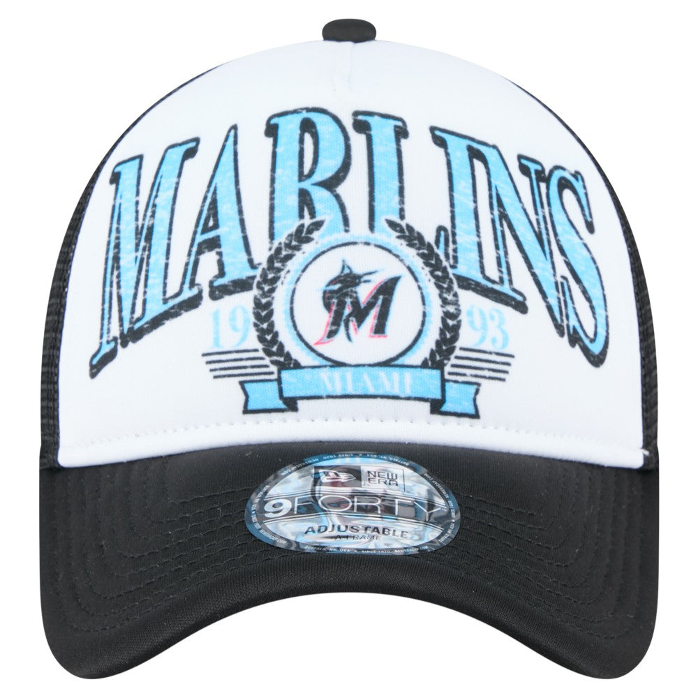 Miami Marlins Distressed 9FORTY A-Frame Adjustable Trucker Hat - Black | New Era
