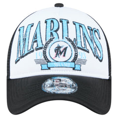 Miami Marlins Distressed 9FORTY A-Frame Adjustable Trucker Hat - Black | New Era