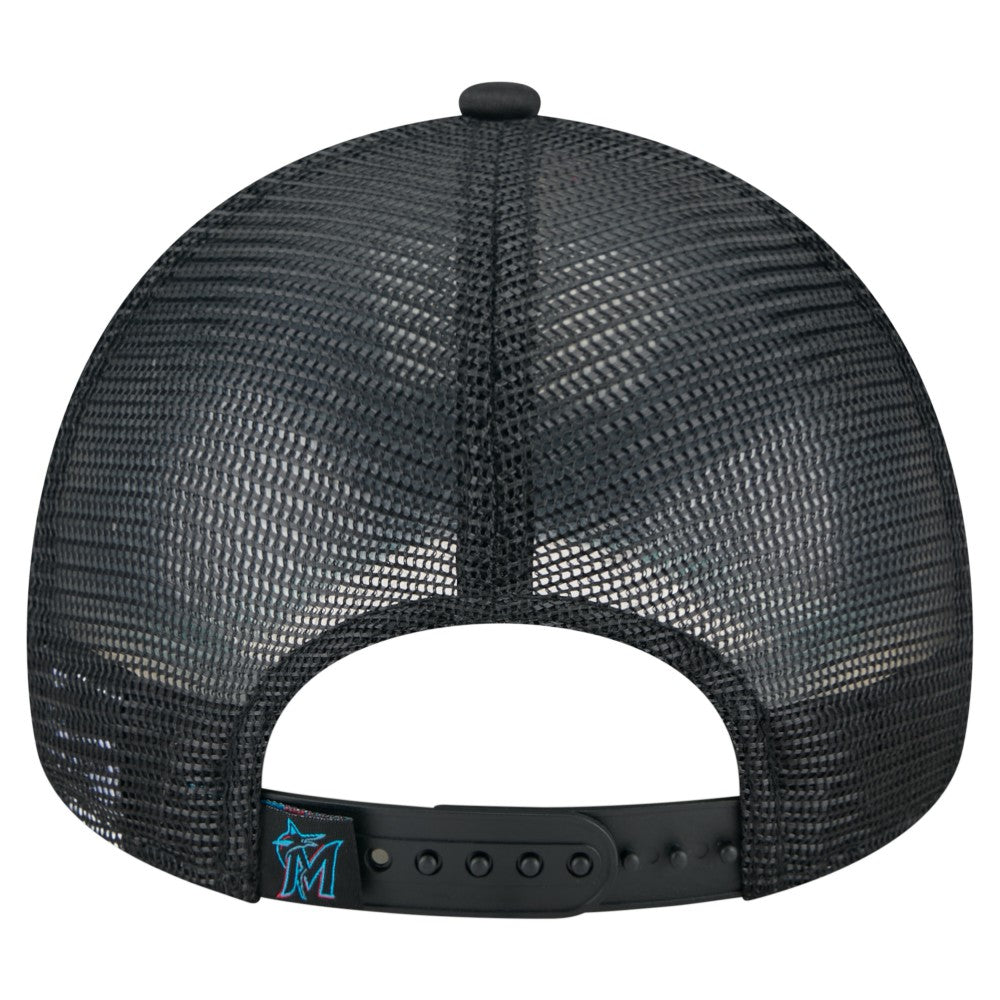 Miami Marlins Distressed 9FORTY A-Frame Adjustable Trucker Hat - Black | New Era