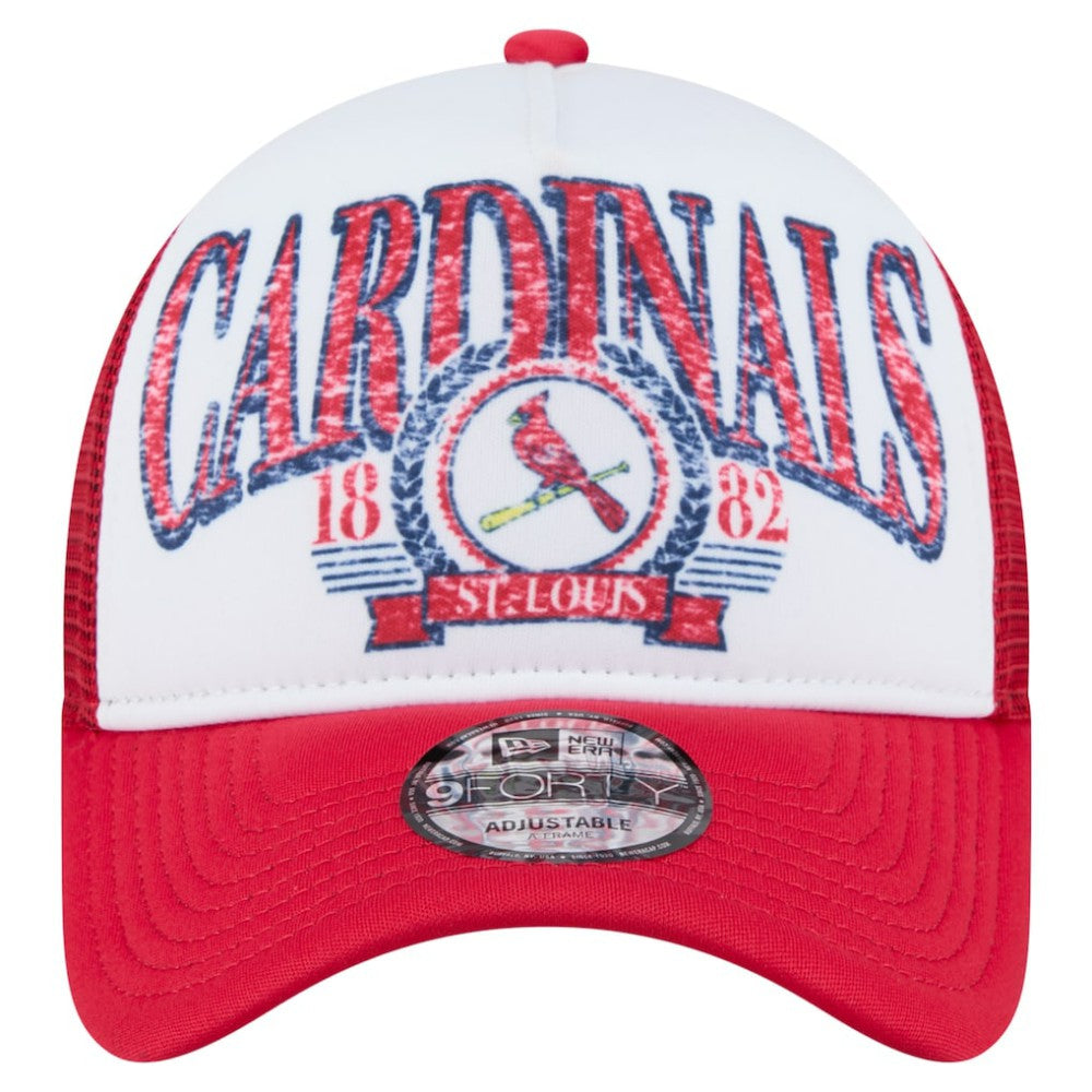 St. Louis Cardinals Distressed 9FORTY A-Frame Adjustable Trucker Hat - White | New Era
