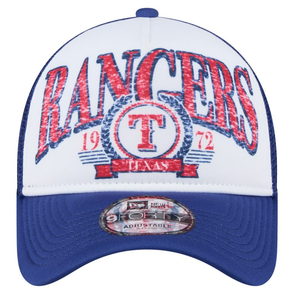 Texas Rangers Trucker A-Frame 9FORTY Adjustable Hat - White/Royal | New Era