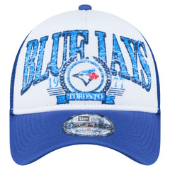 Toronto Blue Jays Distressed 9FORTY A-Frame Adjustable Trucker Hat - White/Royal | New Era