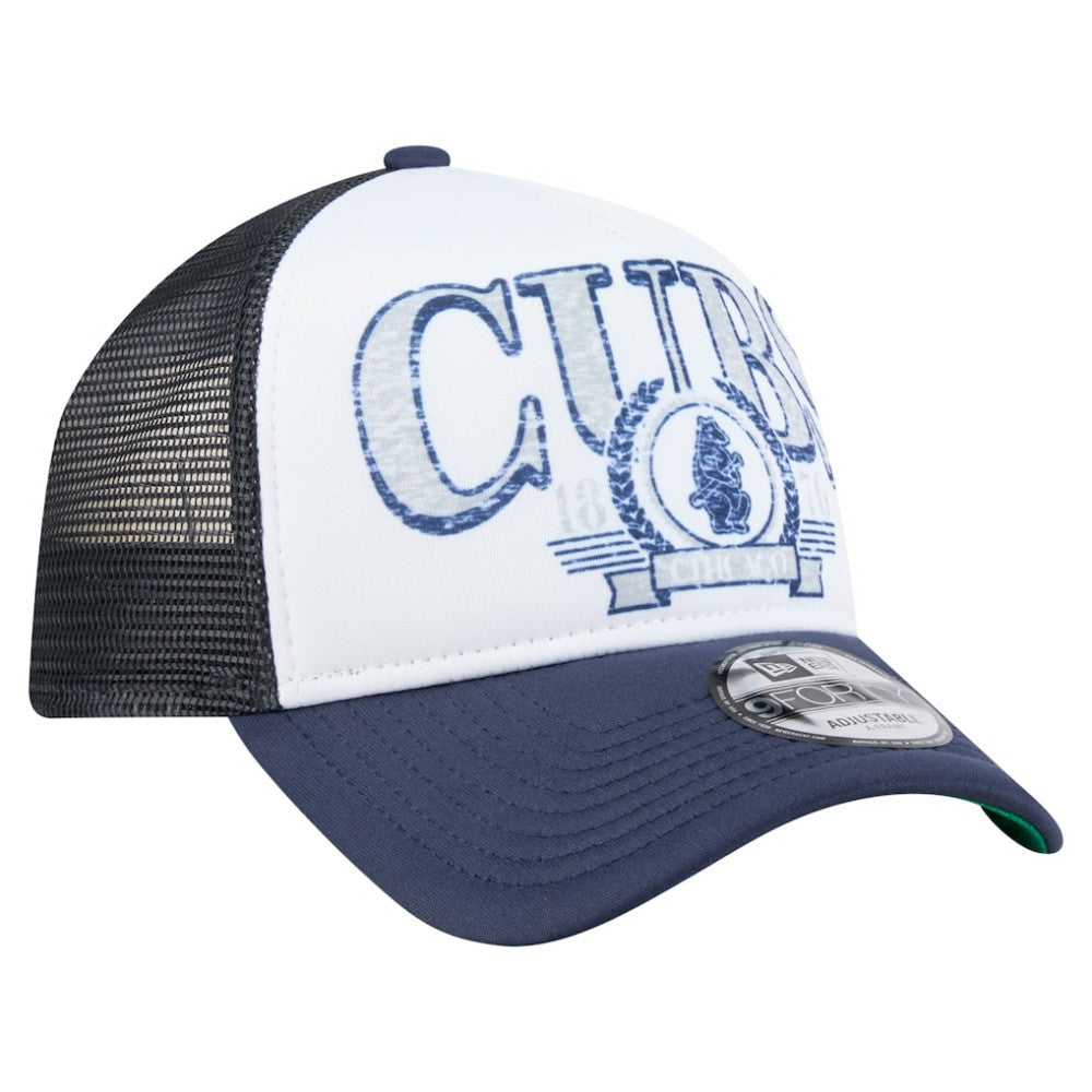 Chicago Cubs Distressed 9FORTY A-Frame Adjustable Trucker Hat - White/Navy | New Era