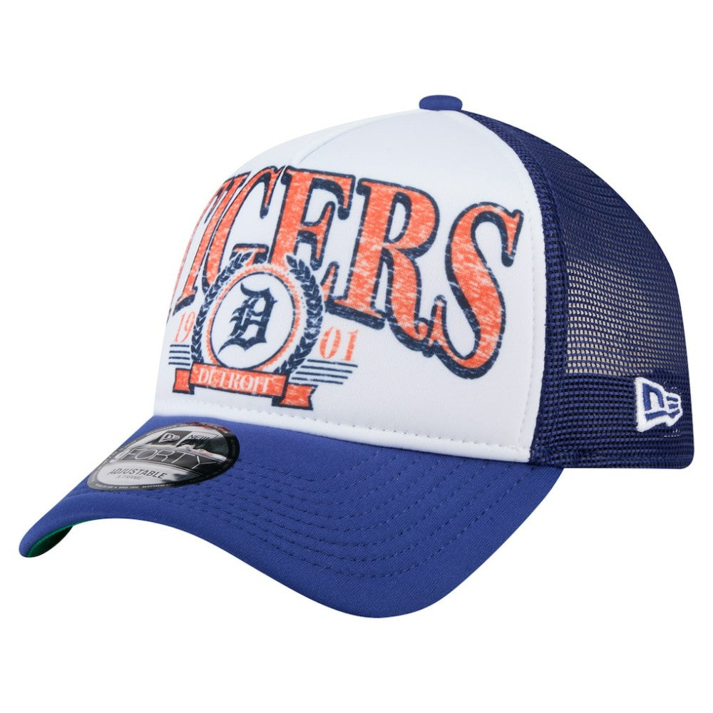 Detroit Tigers Distressed 9FORTY A-Frame Adjustable Trucker Hat - White/Navy | New Era