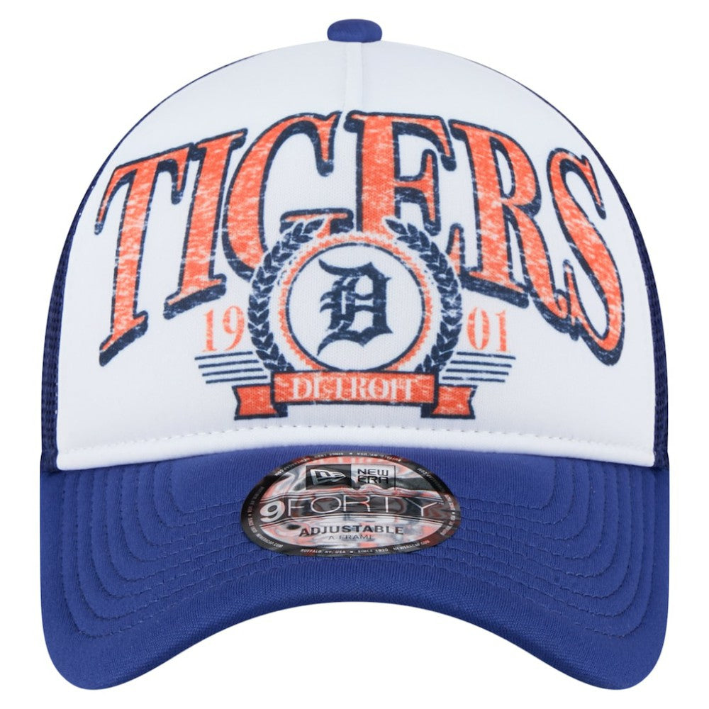 Detroit Tigers Distressed 9FORTY A-Frame Adjustable Trucker Hat - White/Navy | New Era