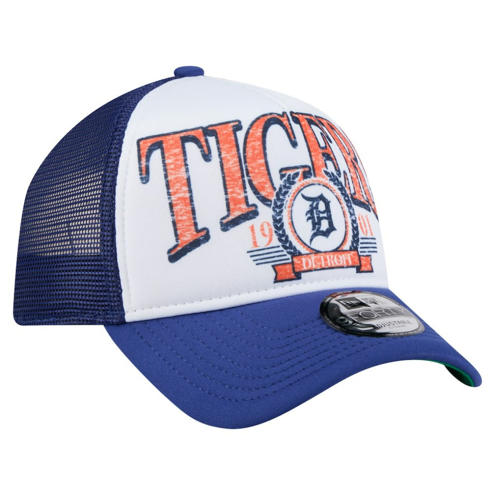 Detroit Tigers Distressed 9FORTY A-Frame Adjustable Trucker Hat - White/Navy | New Era