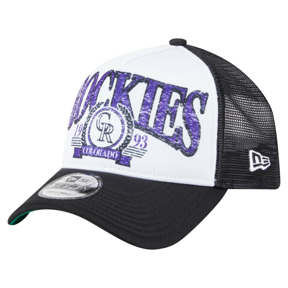 Colorado Rockies Distressed 9FORTY A-Frame Adjustable Trucker Hat - Black | New Era