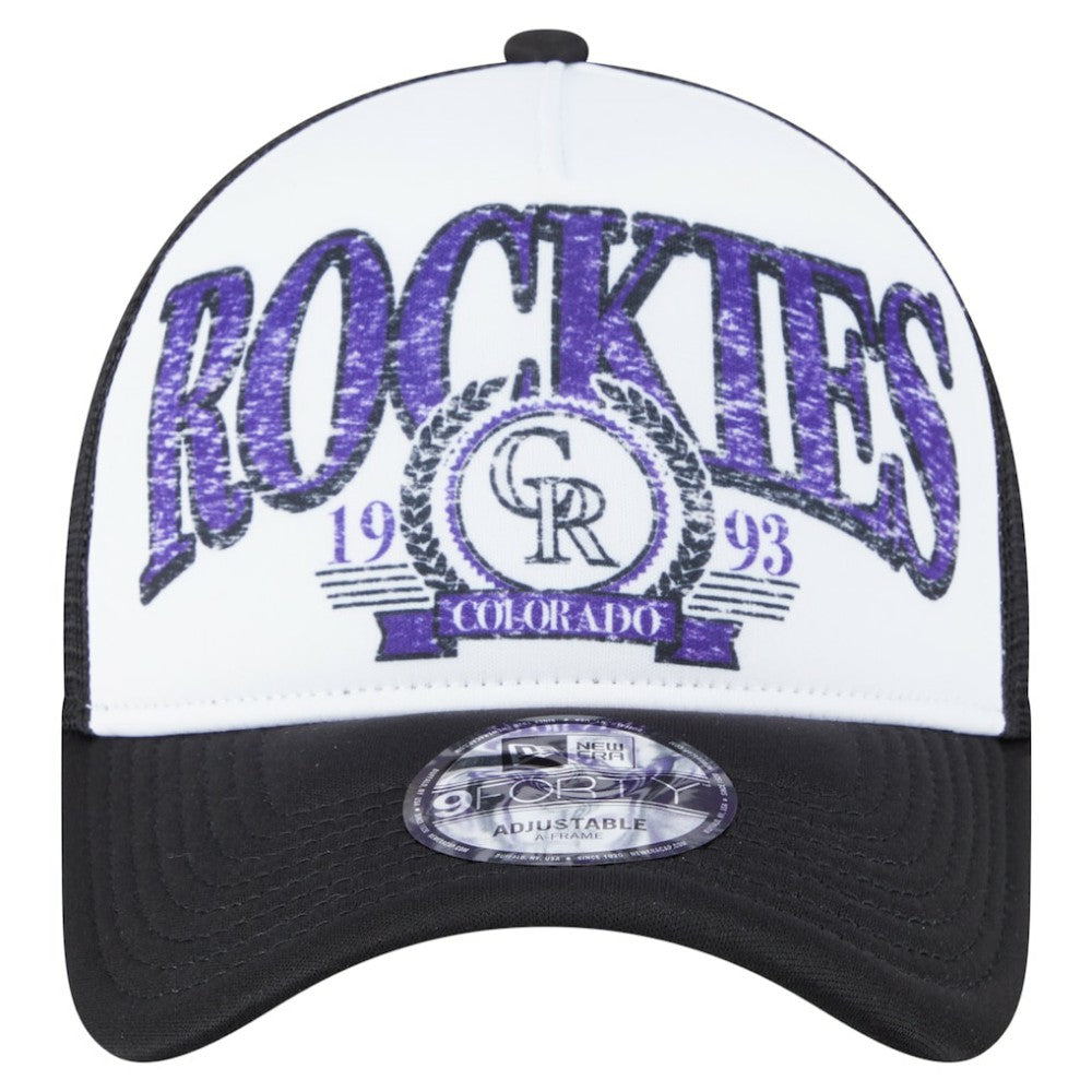 Colorado Rockies Distressed 9FORTY A-Frame Adjustable Trucker Hat - Black | New Era