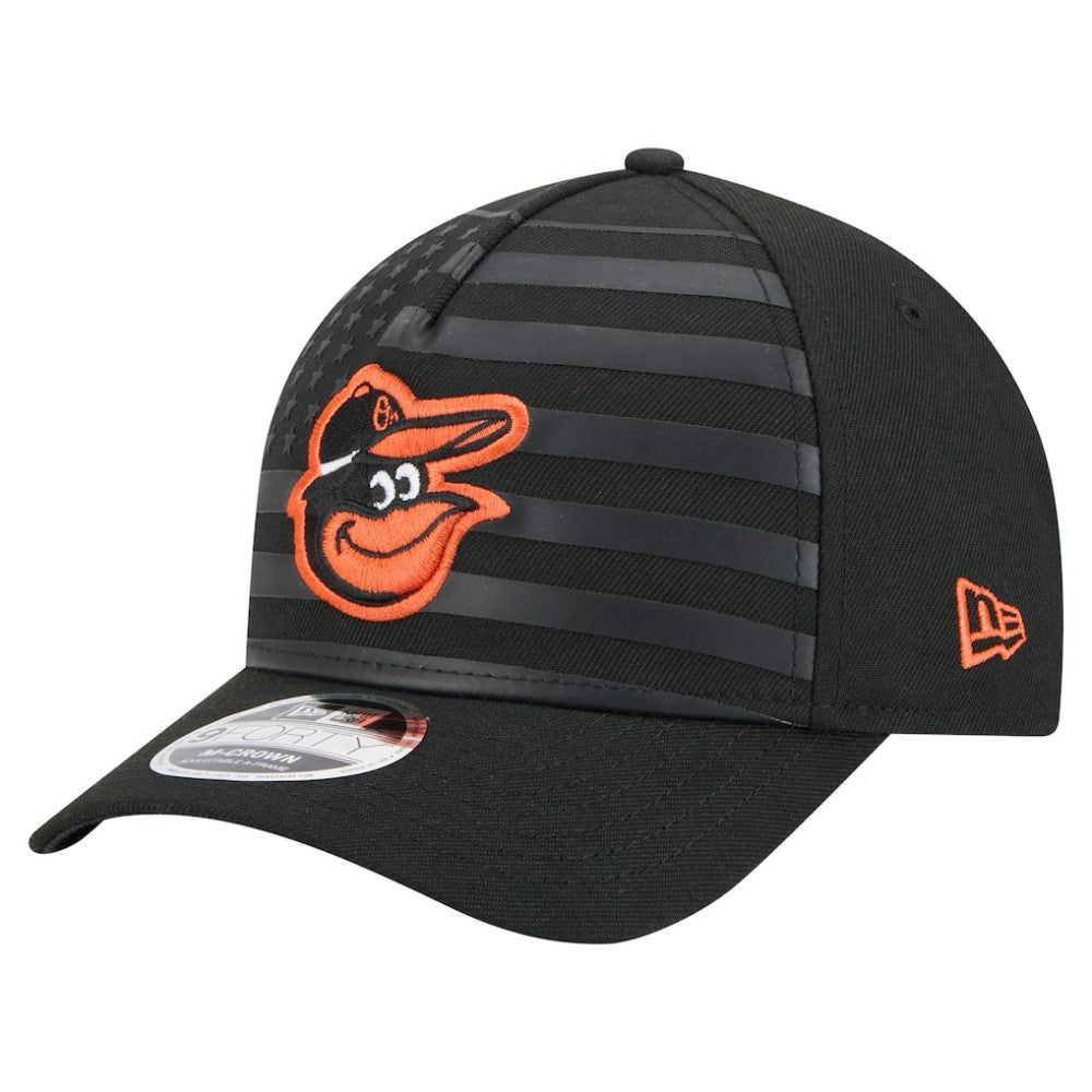 Baltimore Orioles American Flag 9FORTY M-Crown A-Frame Adjustable Hat - Black | New Era