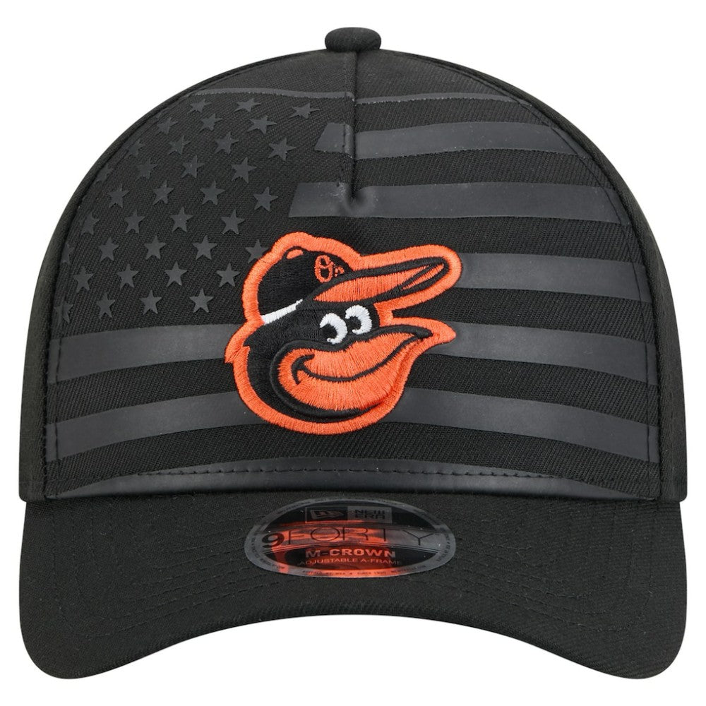 Baltimore Orioles American Flag 9FORTY M-Crown A-Frame Adjustable Hat - Black | New Era