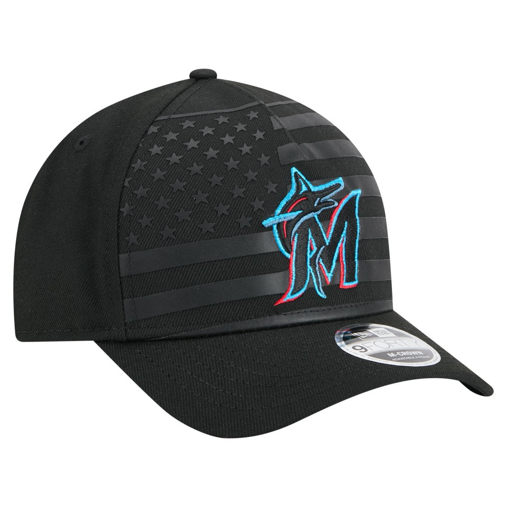Miami Marlins American Flag 9FORTY M-Crown A-Frame Adjustable Hat - Black | New Era