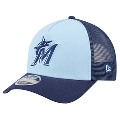 Miami Marlins 2-Tone Color Pack 9FORTY M-Crown A-Frame Adjustable Hat - Light Blue/Navy | New Era