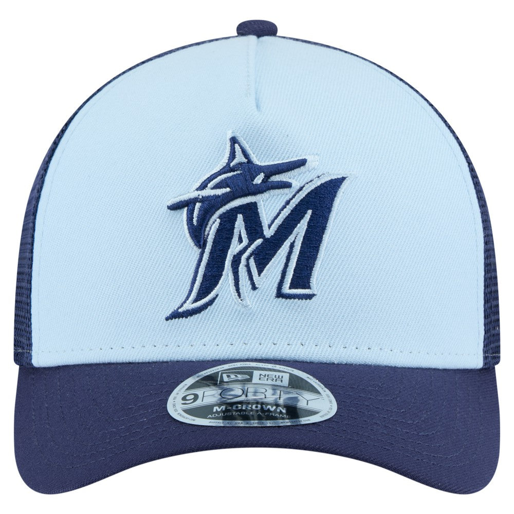 Miami Marlins 2-Tone Color Pack 9FORTY M-Crown A-Frame Adjustable Hat - Light Blue/Navy | New Era
