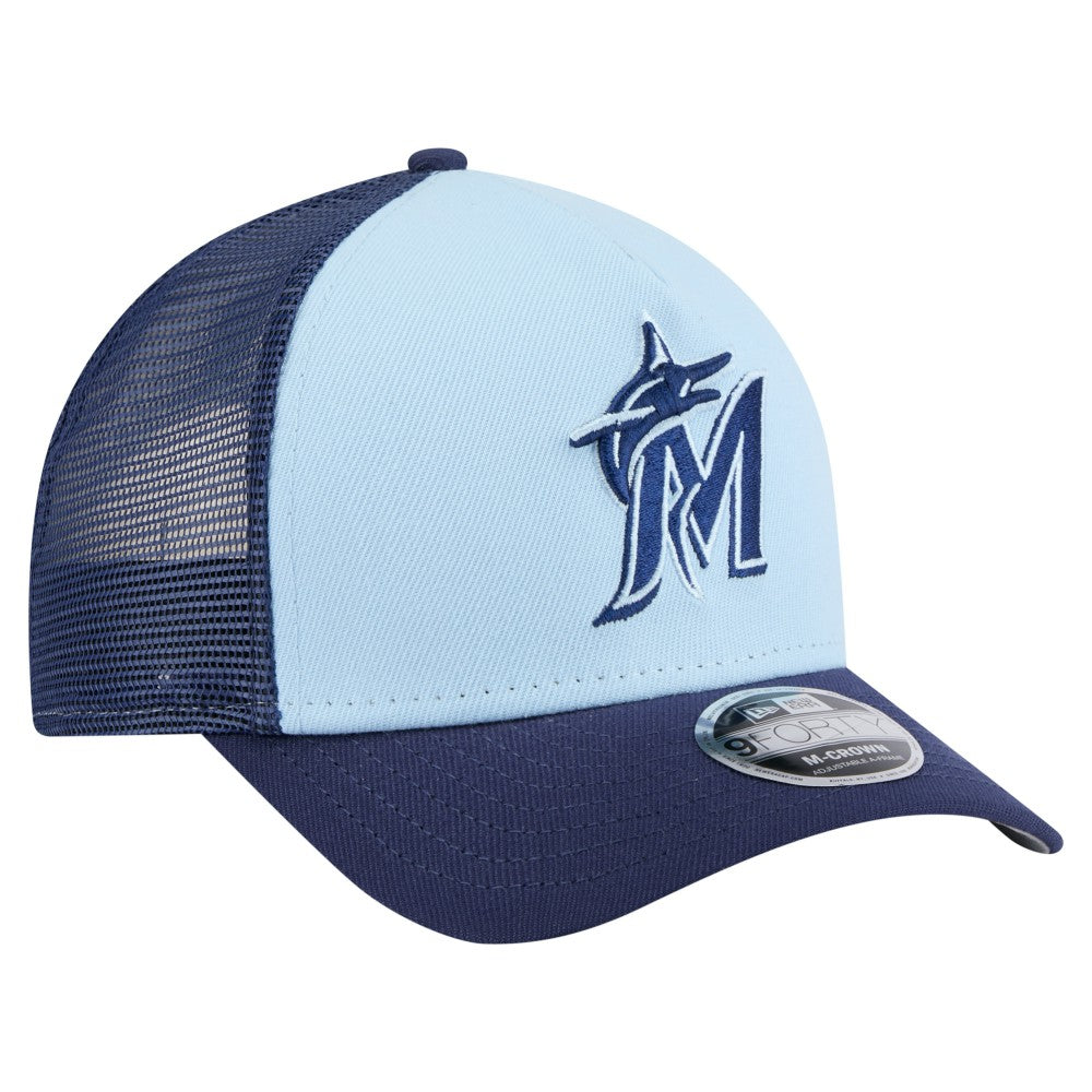 Miami Marlins 2-Tone Color Pack 9FORTY M-Crown A-Frame Adjustable Hat - Light Blue/Navy | New Era