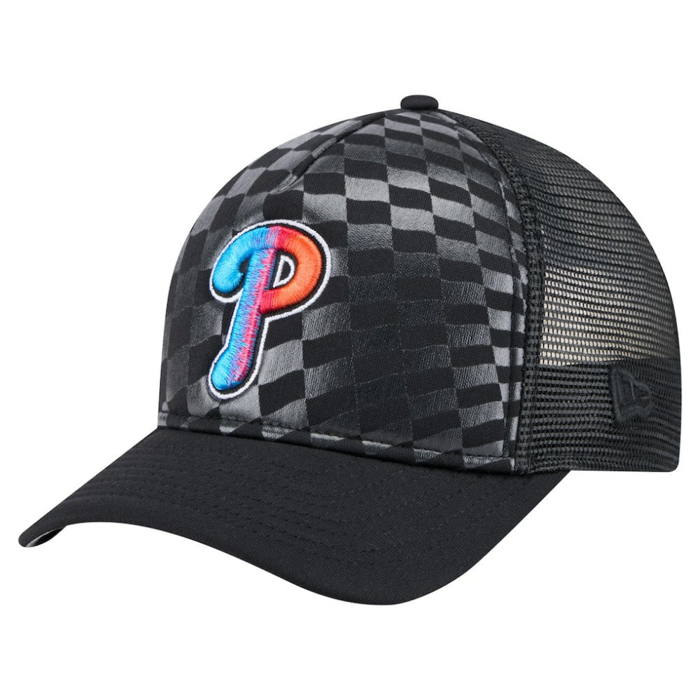 Philadelphia Phillies Gradient 9FORTY A-Frame M-Crown Trucker Adjustable Hat - Black | New Era
