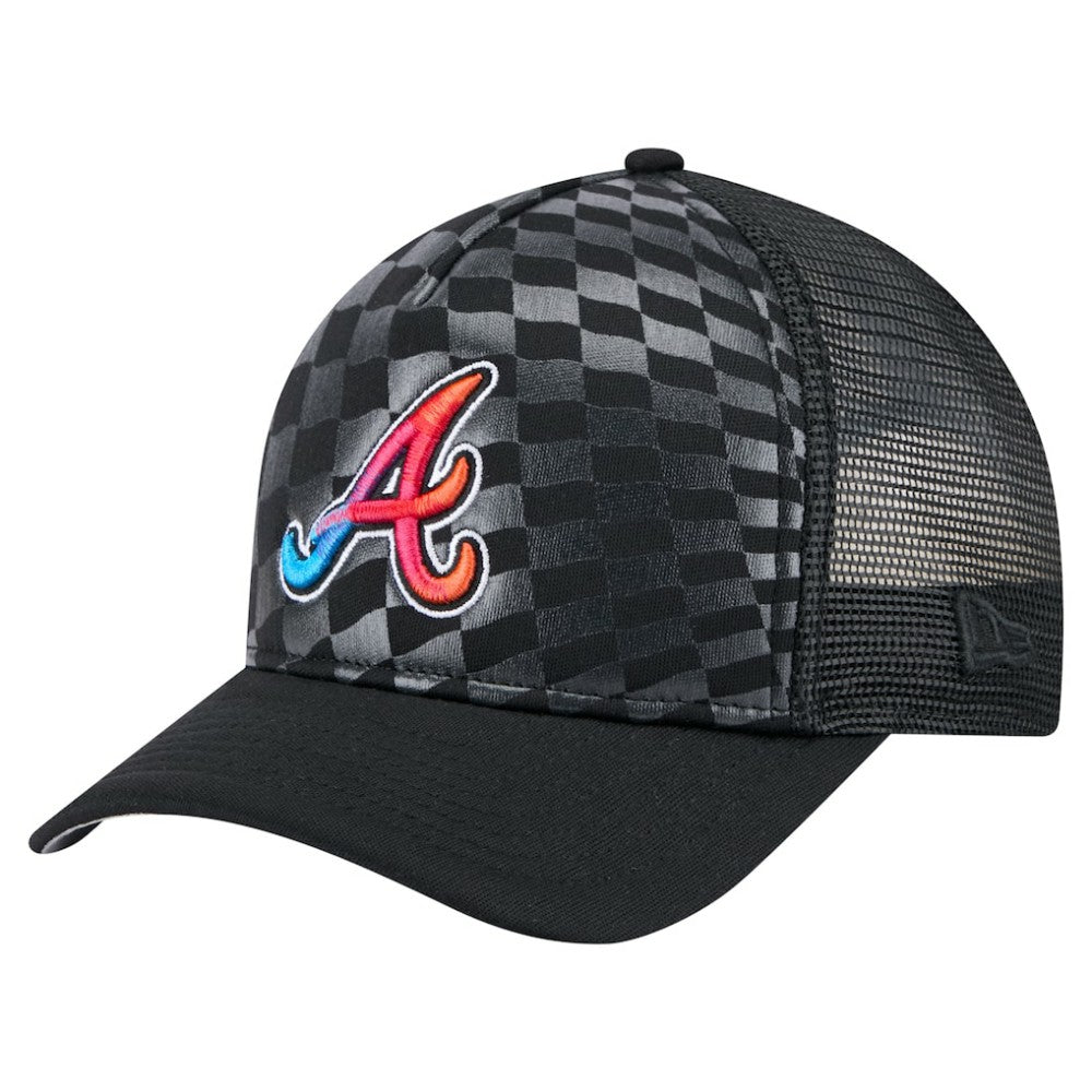 Atlanta Braves Gradient 9FORTY A-Frame M-Crown Trucker Adjustable Hat - Black | New Era