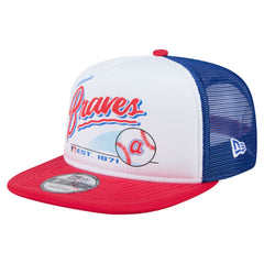 Atlanta Braves Retro Script Trucker 9FIFTY Snapback Hat - White/Red | New Era